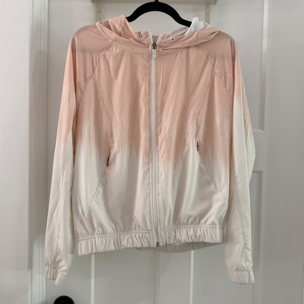 Zella Womens Pink White Ombre Hooded Windbreaker Jacket Full Zip Mesh Lined S